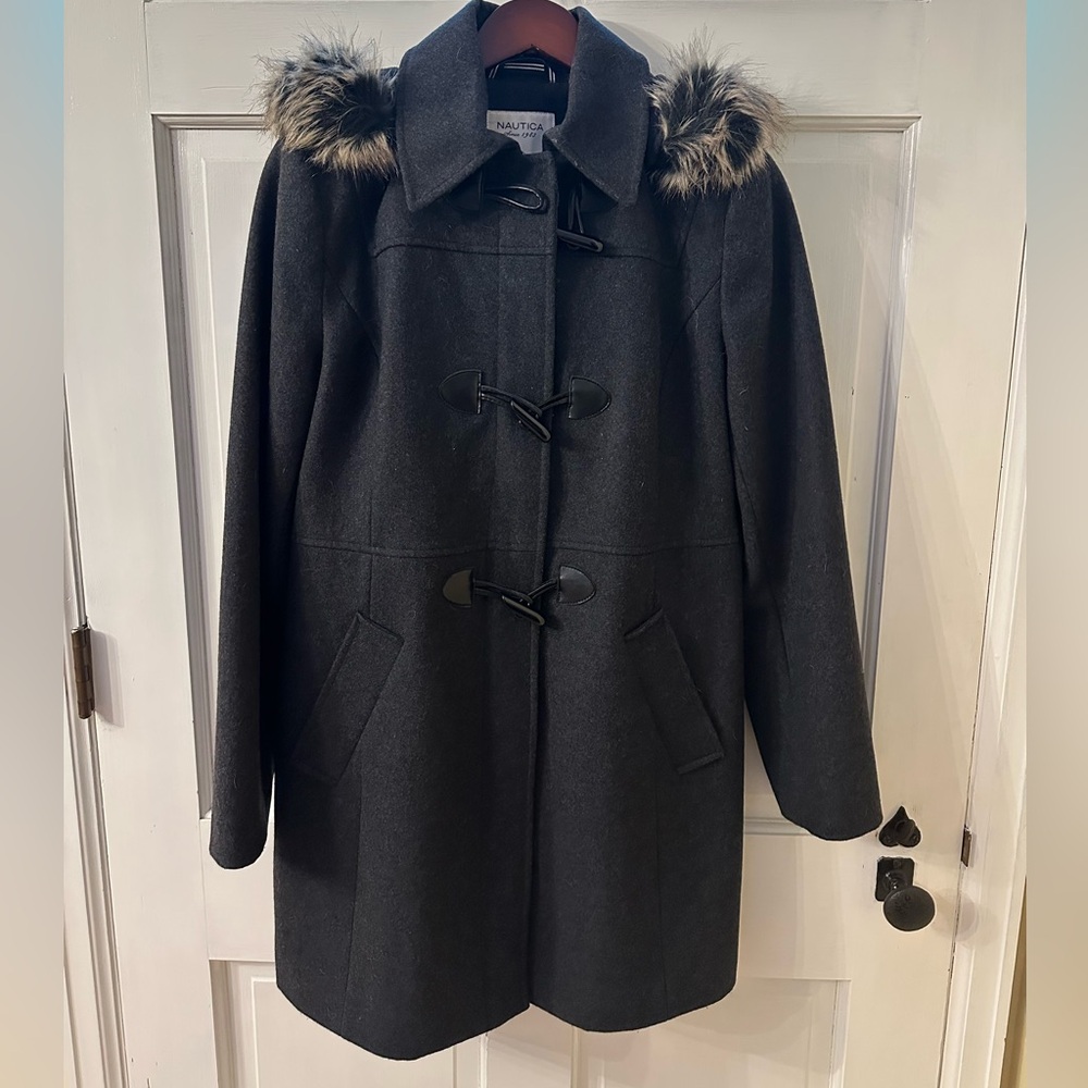 Nautica Dark Gray Wool Winter Coat with Toggle Buttons